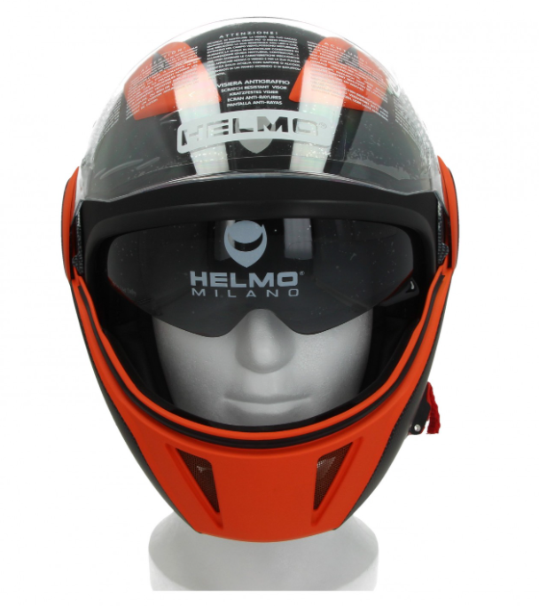 Casque jet Helmo Milano Full, FuoriRotta Premium, noir, orange, mat