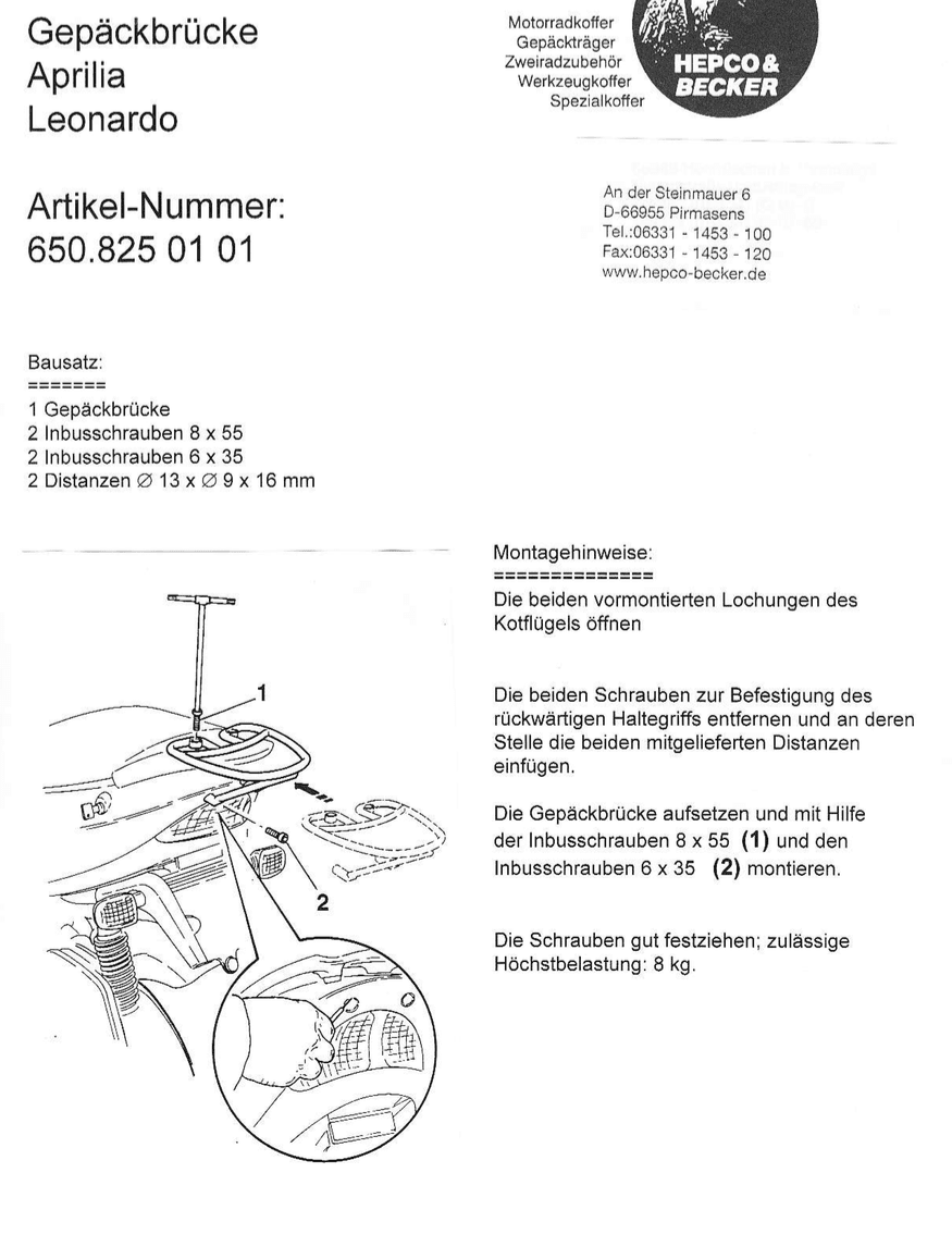 Porte-bagages tubulaire argent pour Aprilia Leonardo 125/150 (96-98) Hepco & Becker