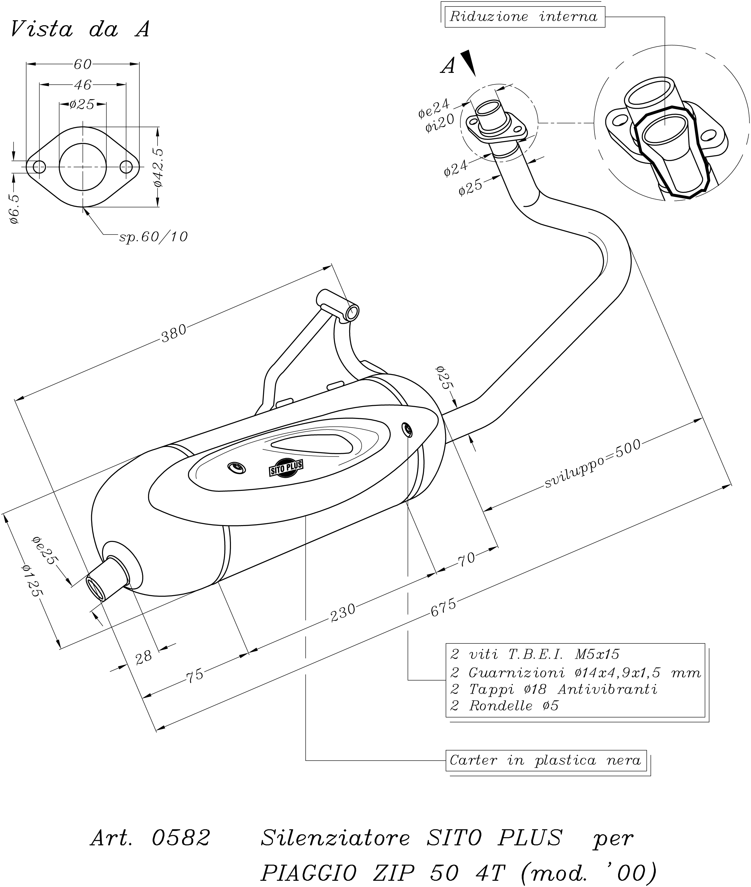 Sito / LeoVince Système d'échappement Sito Plus, en acier pour Piaggio ZIP 4 stroke (année 2000-)