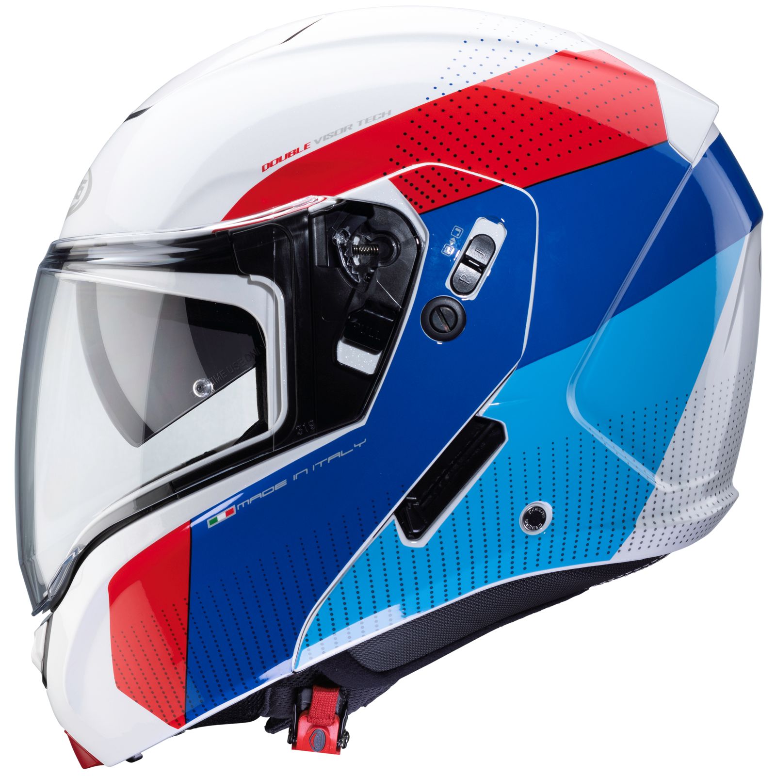 Caberg casque Horus Scout, blanc métallisé/rouge-bleu