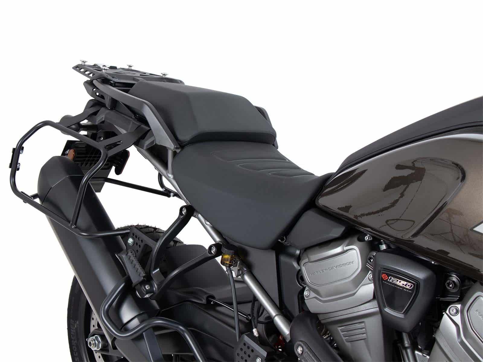 Kit de support de valises Cutout y compris kit de valises Xplorer Cutout noir pour Harley Davidson Pan America (21-)