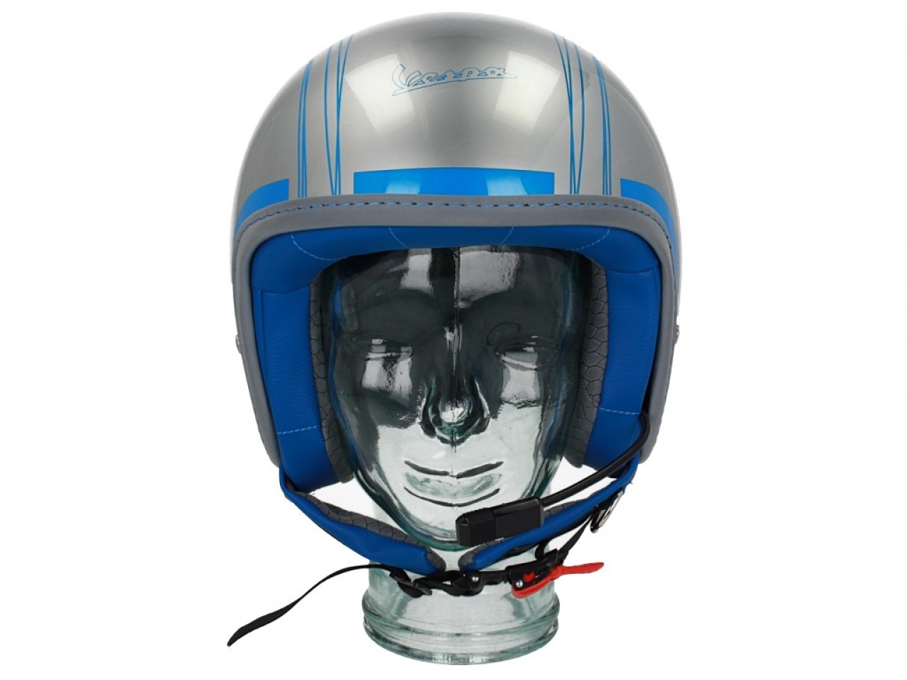Casque jet Vespa Elettrica Tech blu (Bluetooth) argenté