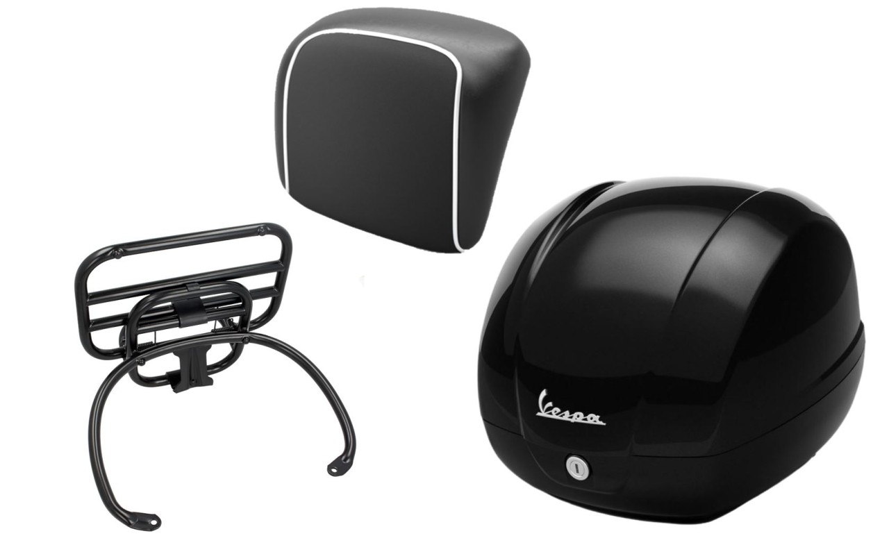 Kit top case 36L nero cosmo (98/A), porte-bagages noir, coussin dorsal noir pour GTS 125/300/310
