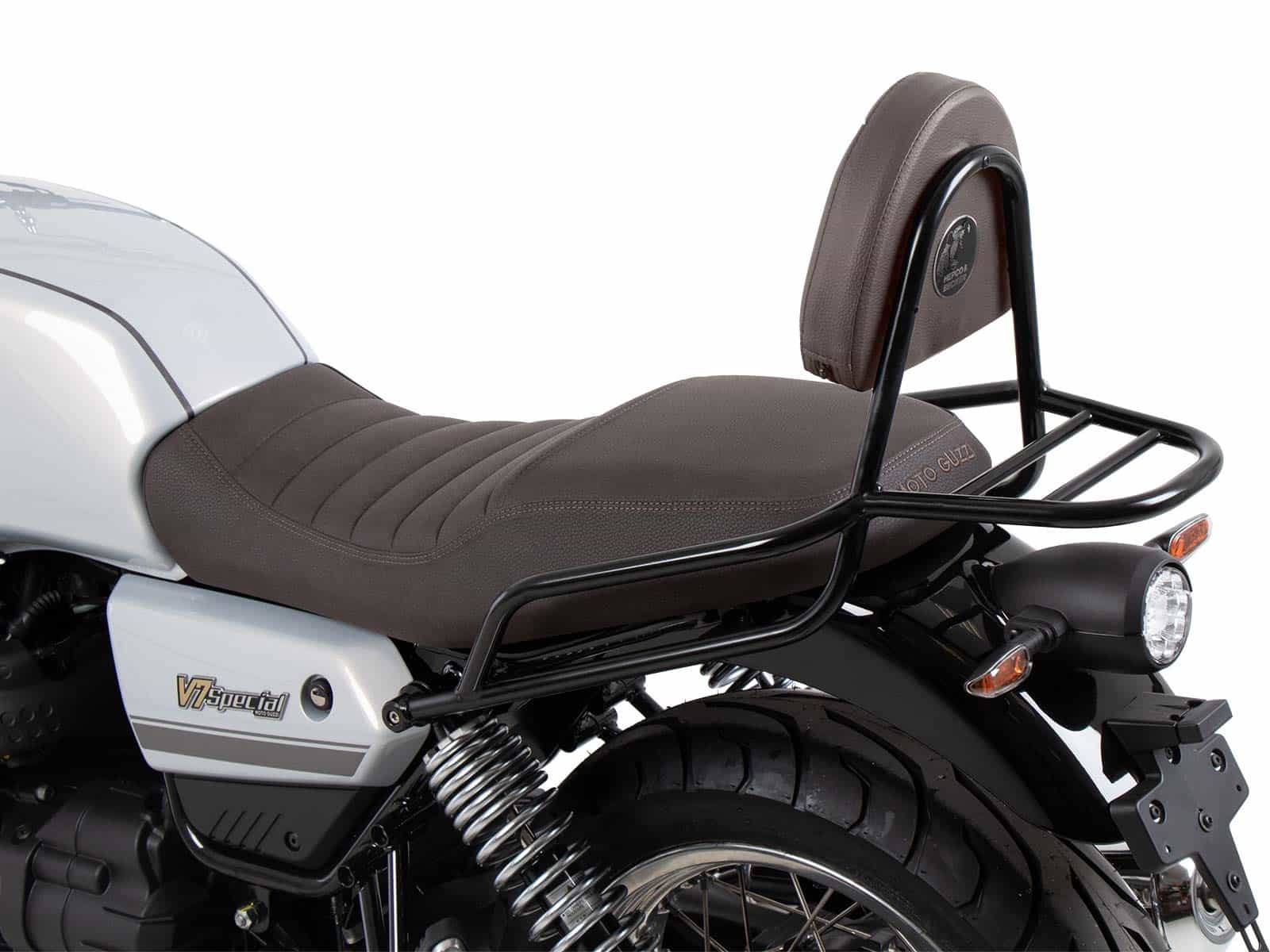 Sissybar avec porte-bagages marron pour Moto Guzzi V7 850 Spécial/Stone/Centenario (21-)