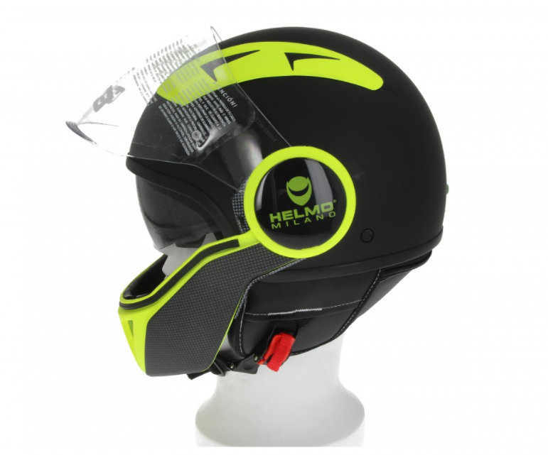 Helmo Milano Full casque jet, FuoriRotta Premium, noir, jaune, mat