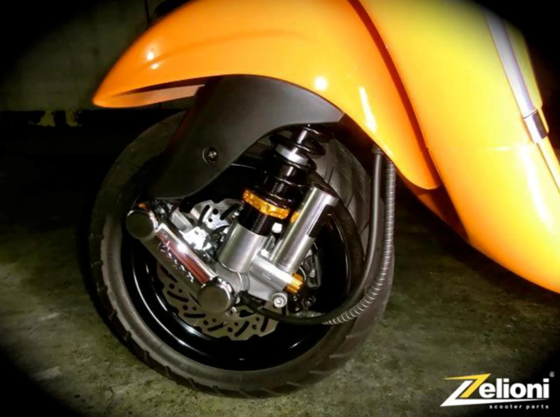 Amortisseur avant ZELIONI pour Vespa ET2/ET4/LX/LXV/S 50-150ccm, argent/orange/noir