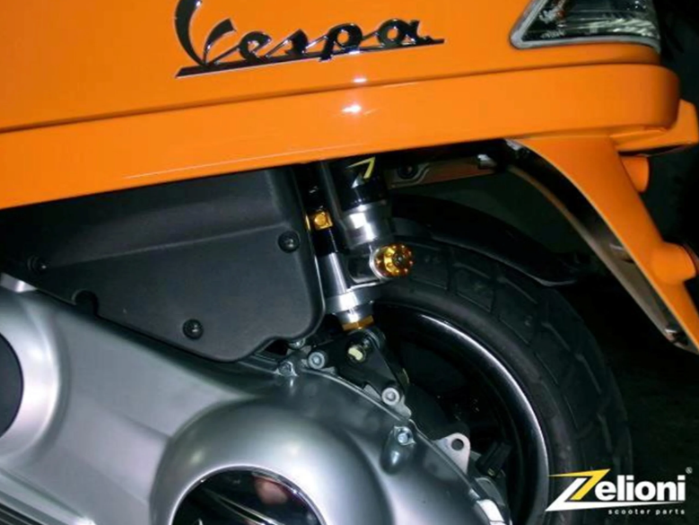 Amortisseur arrière ZELIONI pour Vespa LX/LXV/S 125/150ccm, argent/orange/noir