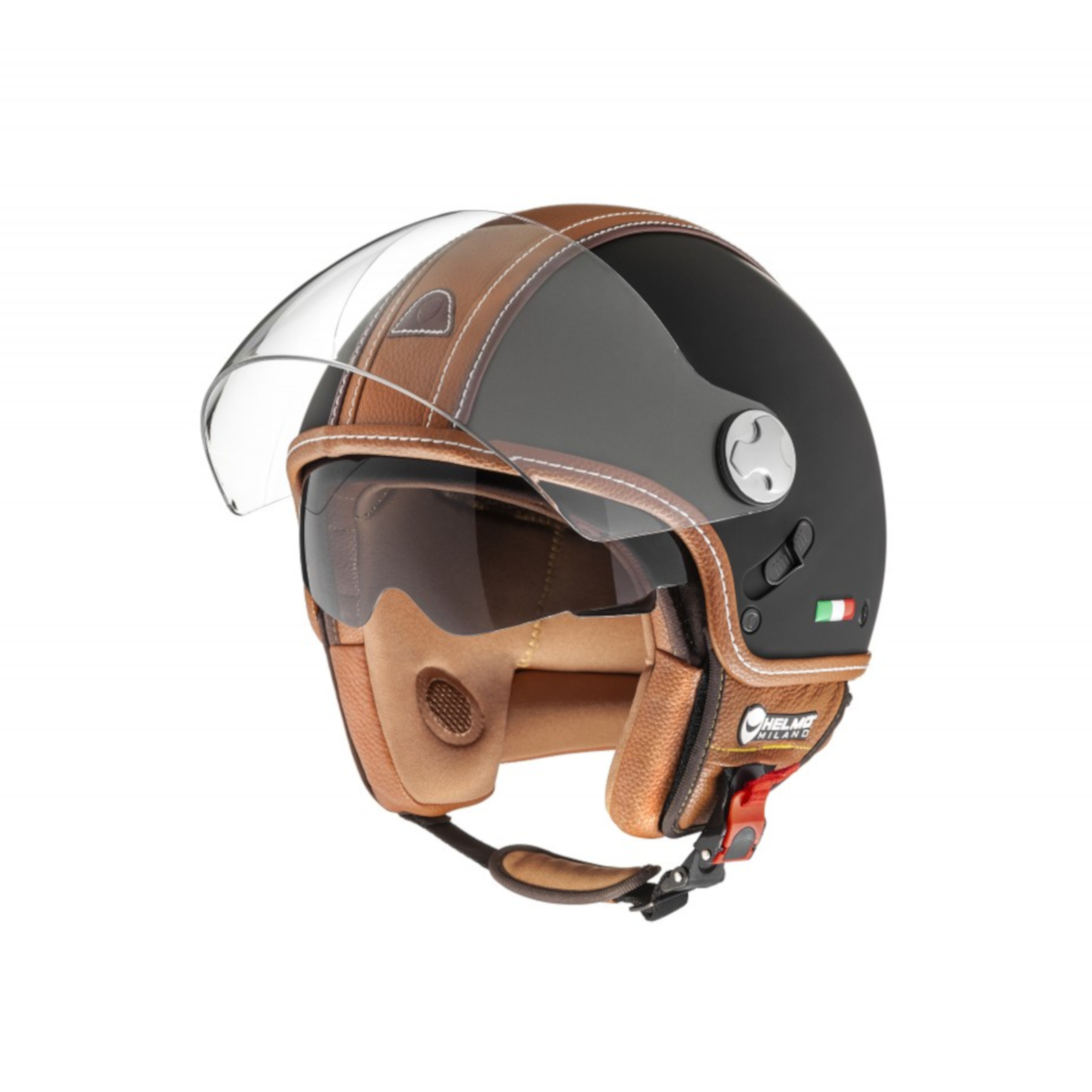 Helmo Milano Demi Jet, PelleDura Premium, noir mat, marron