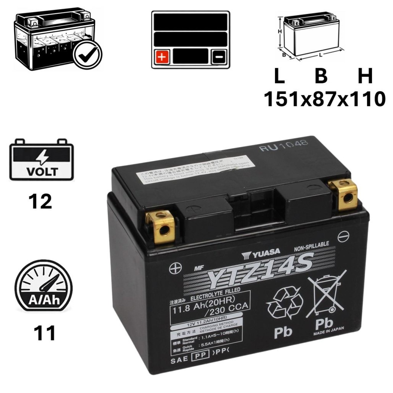 Batterie Yuasa 12 V, 11 A, gel / SLA