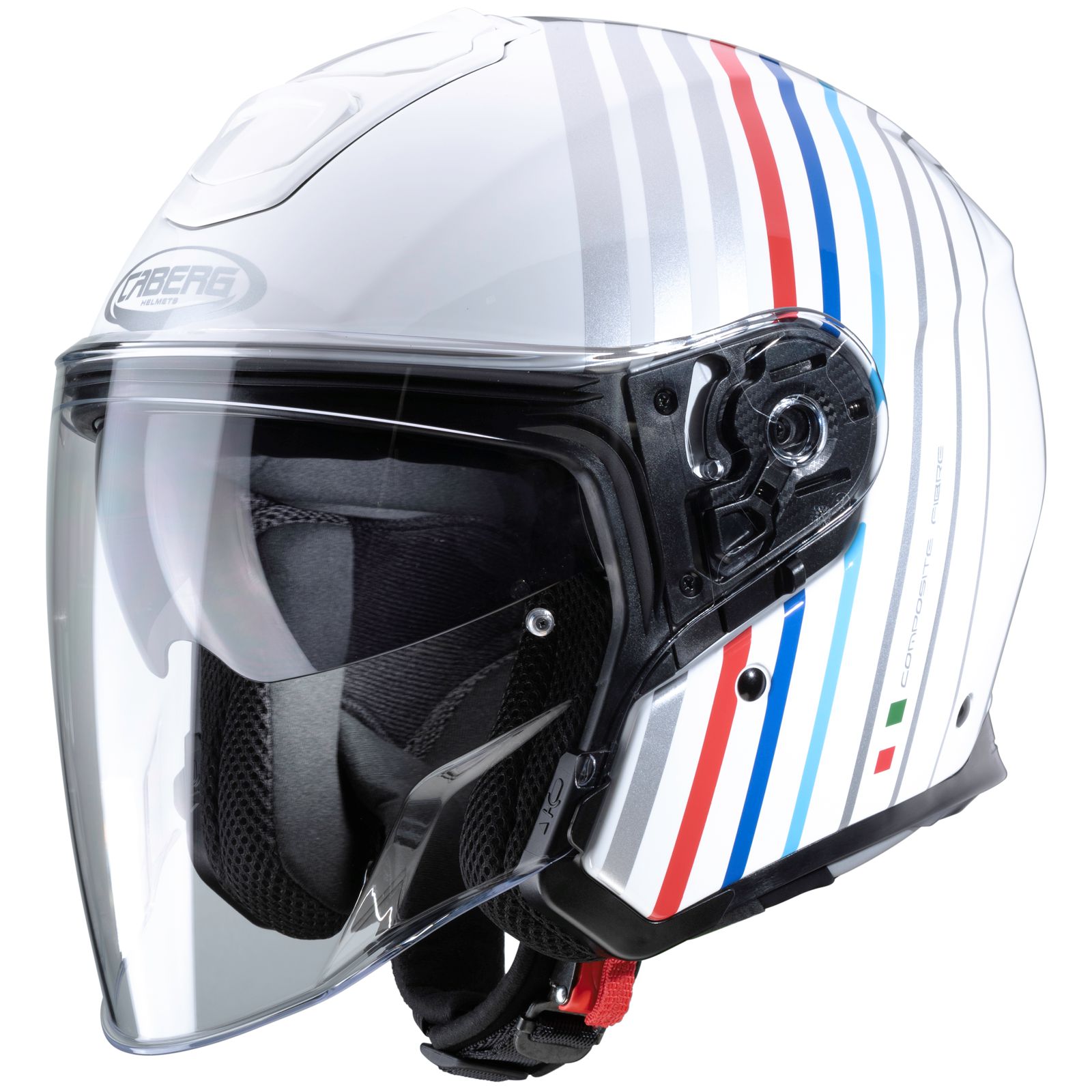 Caberg casque Flyon Bakari, blanc/argent-bleu-rouge