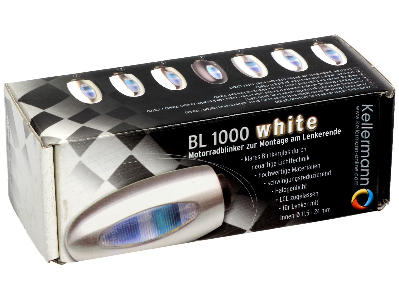 Clignotant Kellermann, BL 1000 white, acier inoxydable, halogène, VR/VL, 12 V, 21 W, argent poli, brillant