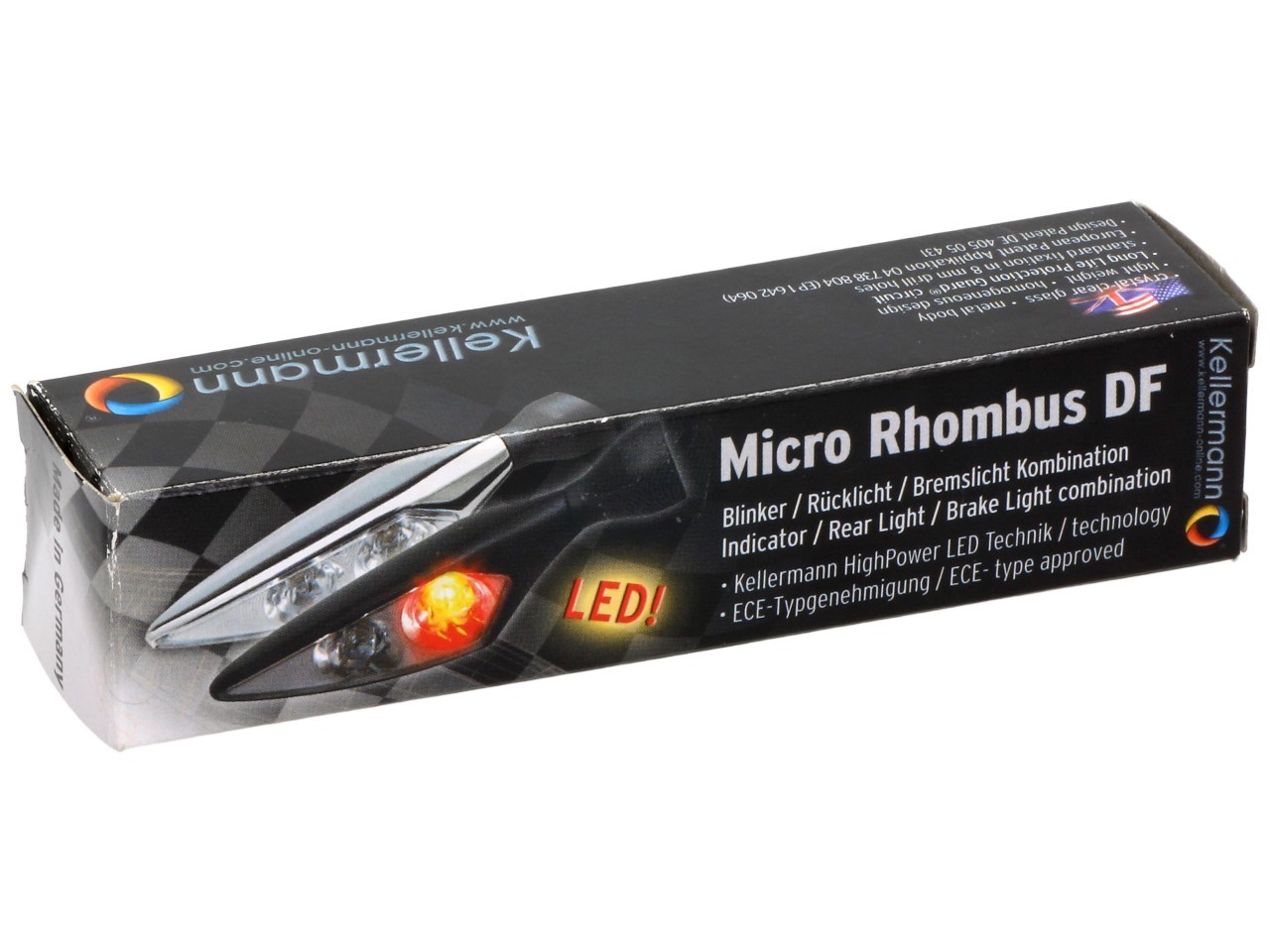 Kellermann Clignotant, feu arrière et feu stop, Rhombus DF, acier, LED, HR, 12 V, chrome brillant, M8x20