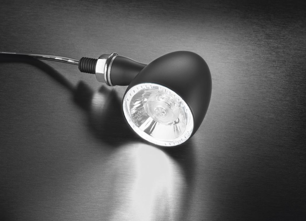 Clignotant Kellermann avec feu de position, Bullet 1000 PL white, acier, LED, VL/VR, 12 V, noir mat