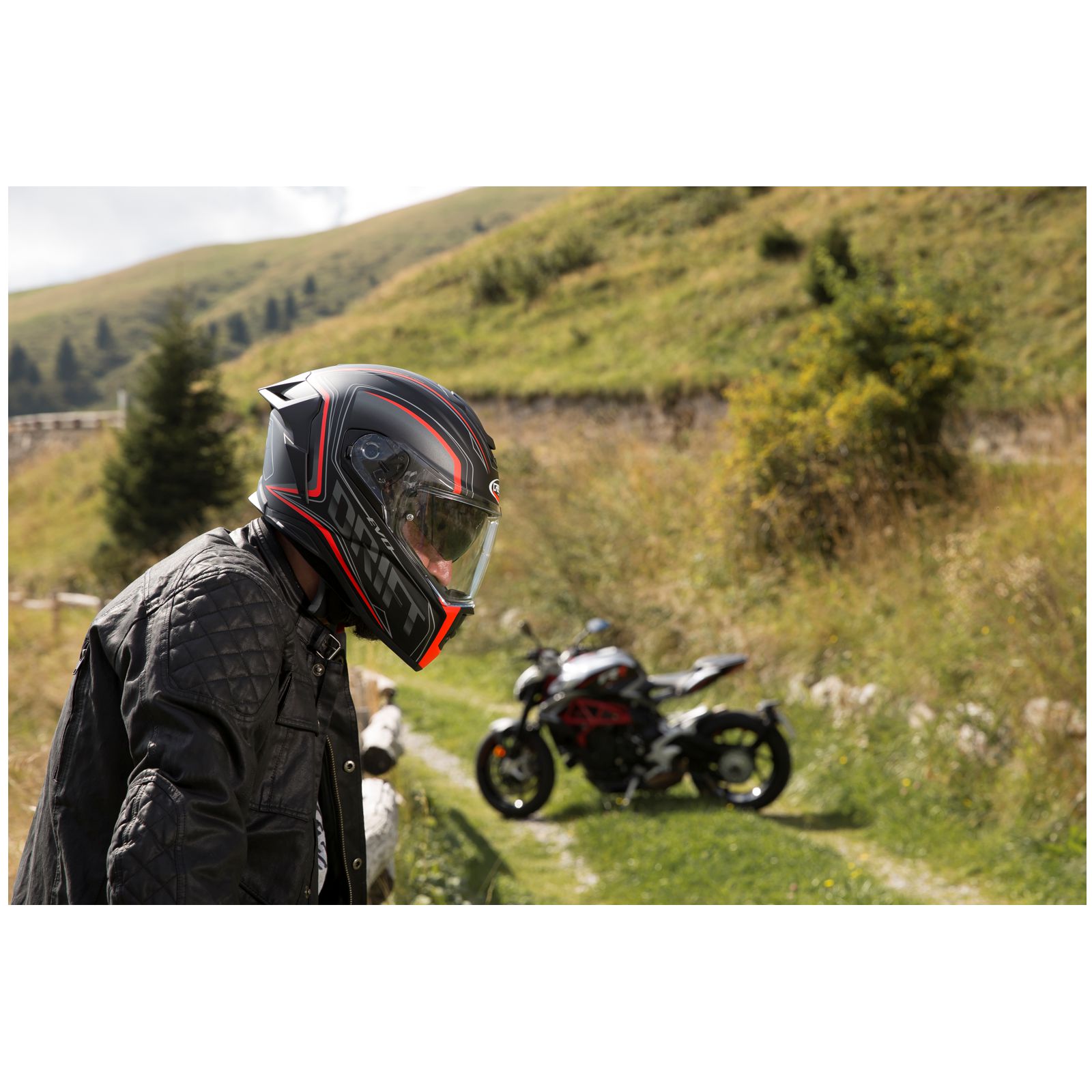 Caberg casque Drift Evo Integra, noir mat/gris-fluo rouge