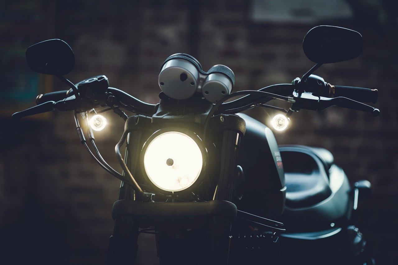 Clignotant Kellermann avec feu de position, Bullet 1000 PL white, acier, LED, VL/VR, 12 V, noir mat