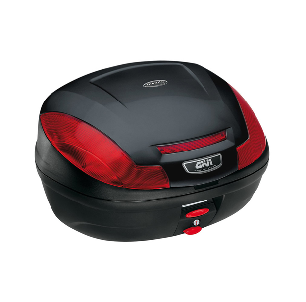 E470 Simply III Topcase MONOLOCK noir avec réflecteurs rouges et plaque d'origine Givi