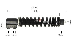 Amortisseur YSS, avant, 240 mm, Basic Mono Shock, avec stud, VD222-240T-02
