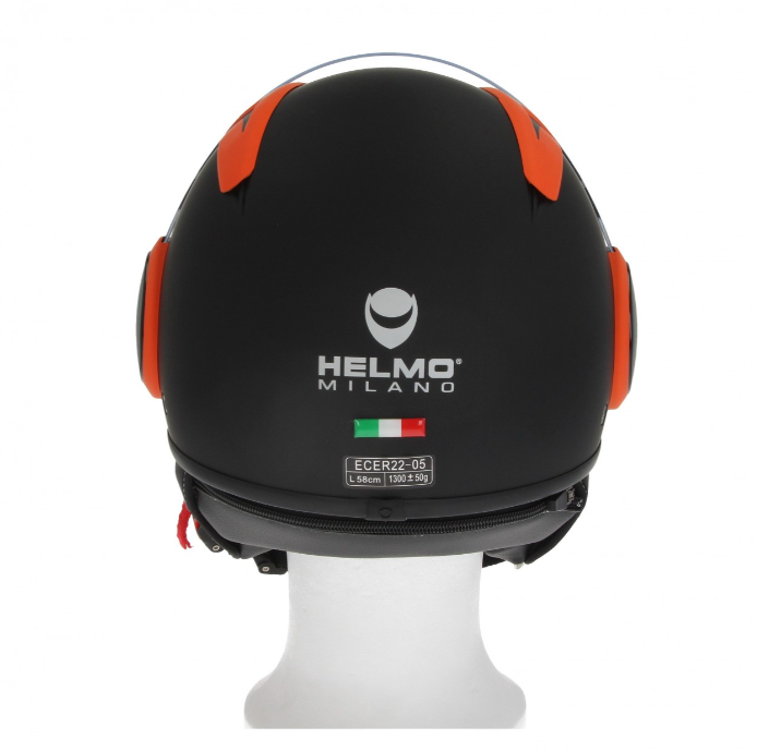 Casque jet Helmo Milano Full, FuoriRotta Premium, noir, orange, mat