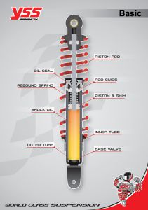 Amortisseur YSS, avant, 240 mm, Basic Mono Shock, avec stud, VD222-240T-02