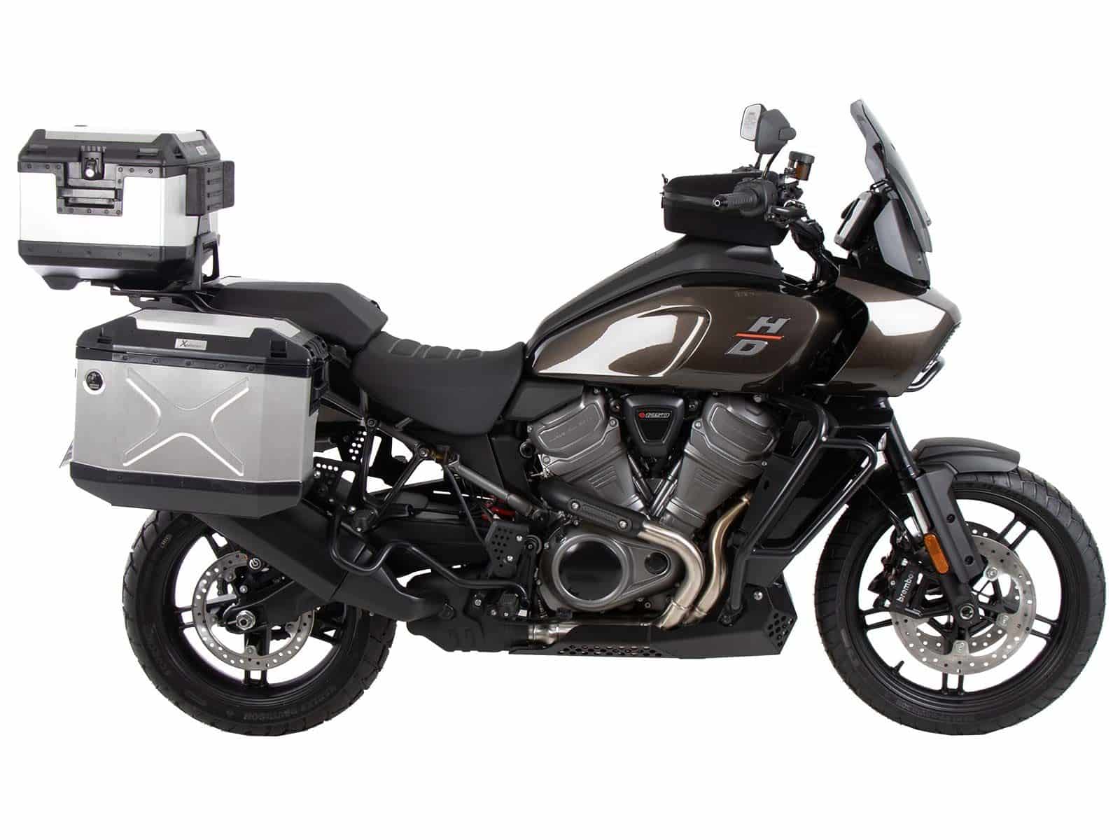 Kit de support de valises Cutout y compris kit de valises Xplorer Cutout argent pour Harley Davidson Pan America (21-)