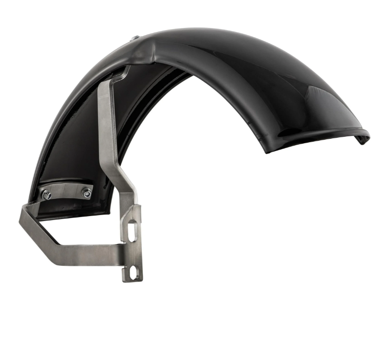 Aile 2.0 Garelli pour Vespa PX 80-200ccm, métal noir brillant, support inox brossé