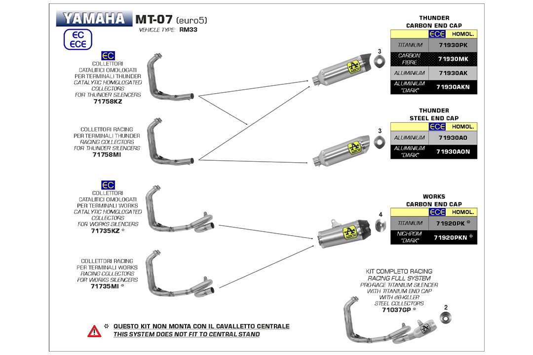 ARROW Krümmer mit Katalysator für Yamaha Tracer 700 Modelljahr 2020- , MT-07 2021-