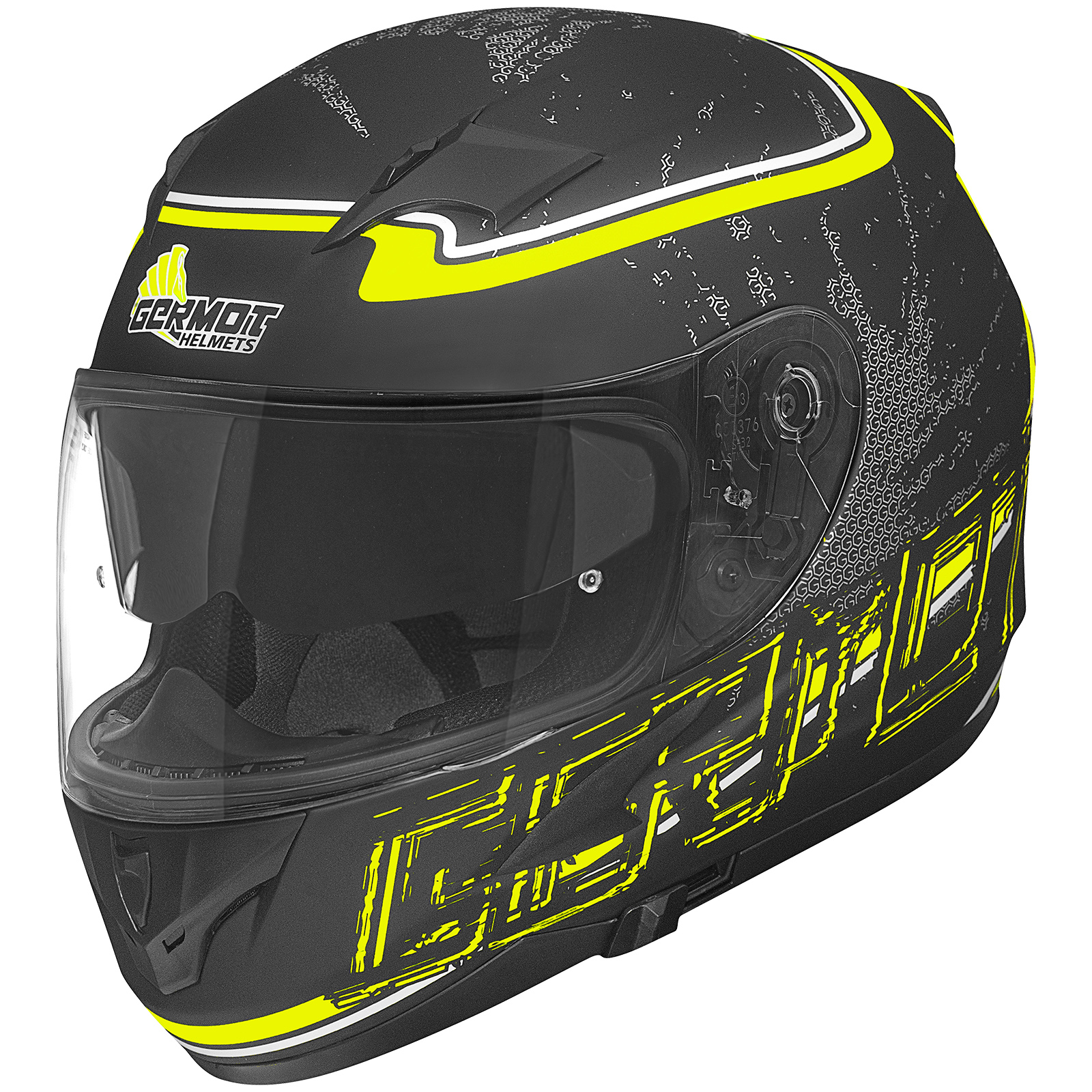 Germot casque intégral GM 306, noir mat/jaune fluo