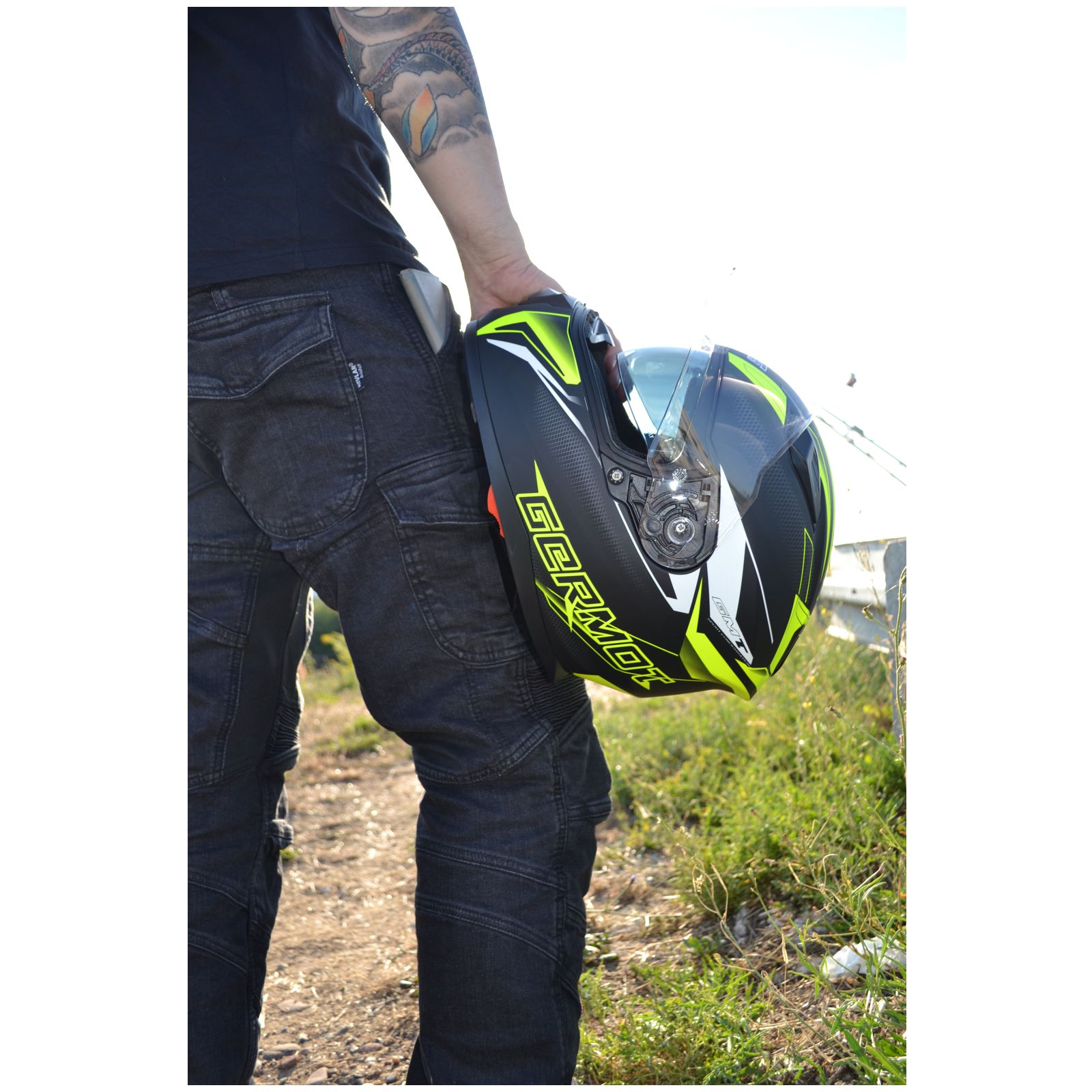 Germot casque intégral GM 330, noir mat/jaune fluo