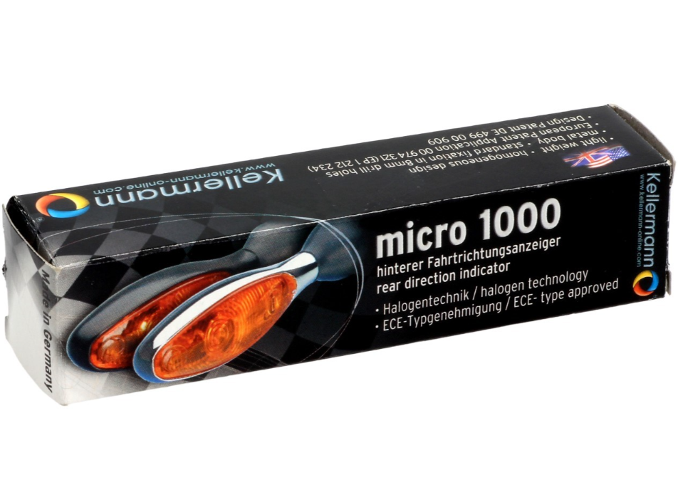 Clignotants Kellermann, Micro 1000 halogène, acier, halogène, HR/HL, 12 V, 6 W, noir satiné