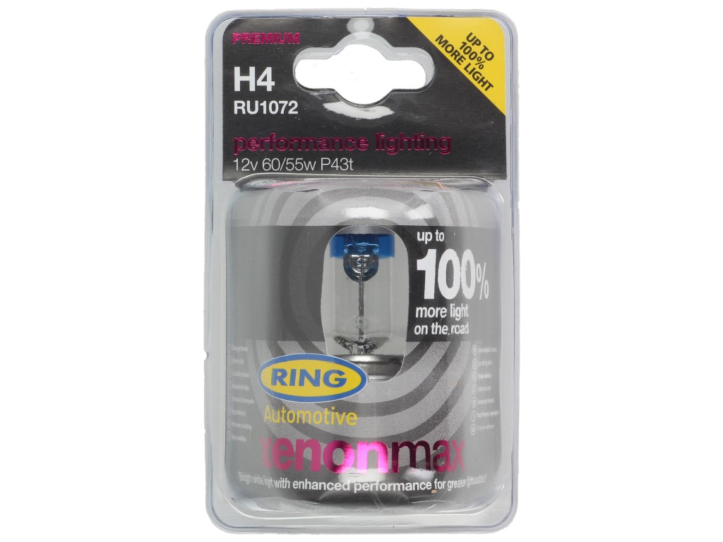 Ampoule annulaire, ampoule à incandescence, H4, +100% de lumière, 12 V, 60/55 W, P43t