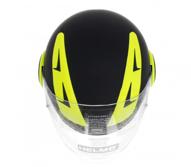 Helmo Milano Full casque jet, FuoriRotta Premium, noir, jaune, mat