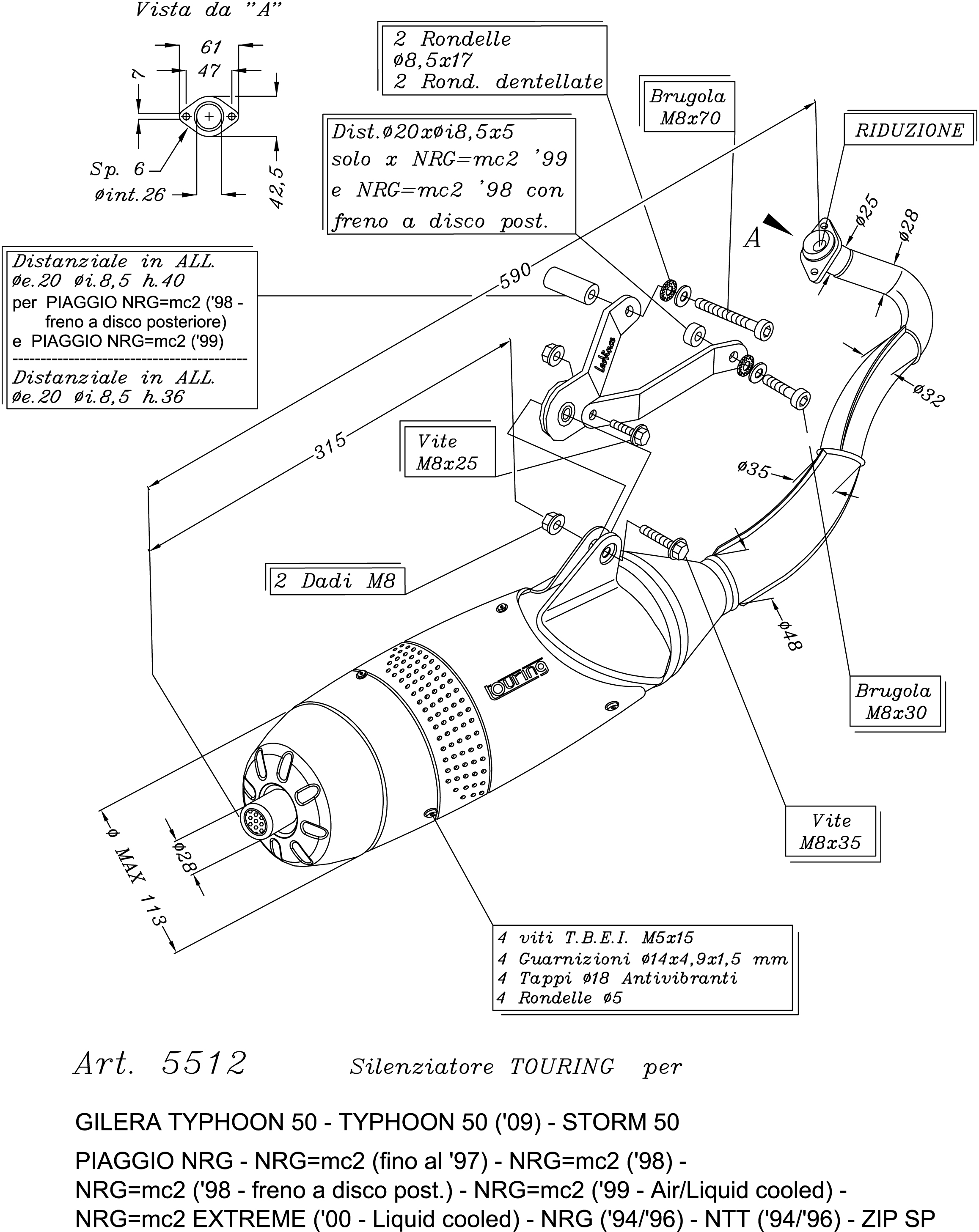 Système d'échappement LeoVince Touring, acier, Full System pour NRG / Typhoon / ZIP