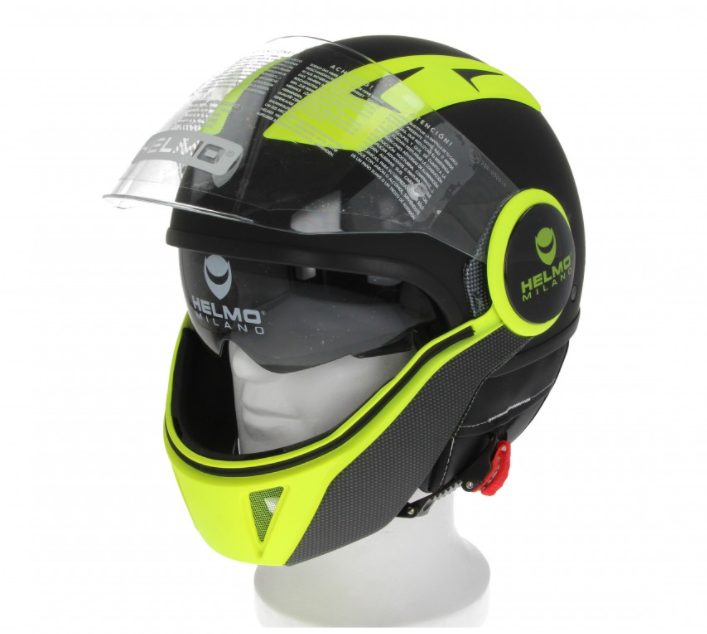 Helmo Milano Full casque jet, FuoriRotta Premium, noir, jaune, mat