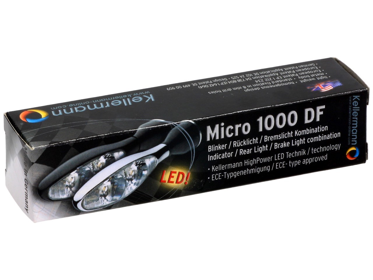 Clignotants Kellermann, feux arrière et stop, Micro 1000 DF, acier, LED, HL/HR, 12 V, chrome brillant