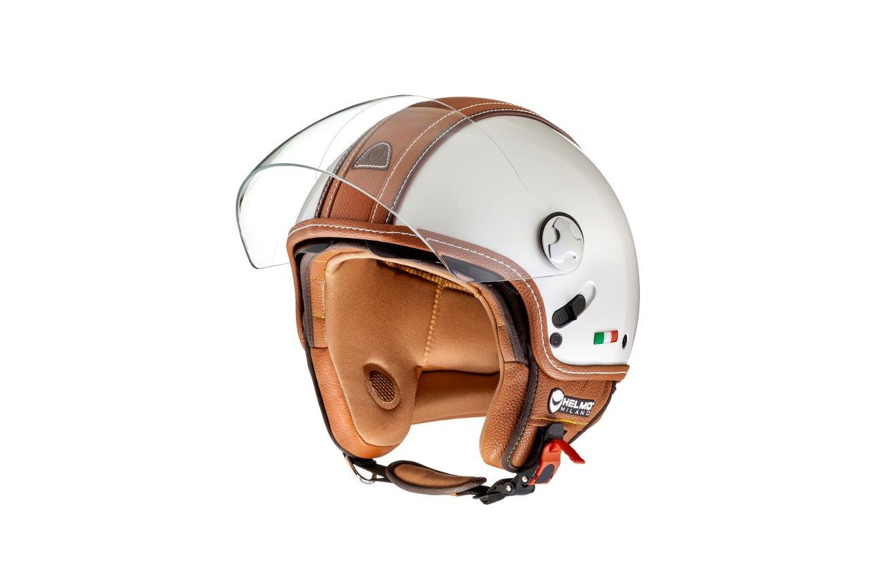 Helmo Milano Demi Jet, PelleDura Premium, blanc brillant, marron