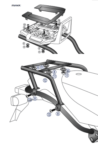 Support de top case Alurack pour BMW HP2 /Enduro/Megamoto (05-08) Hepco & Becker