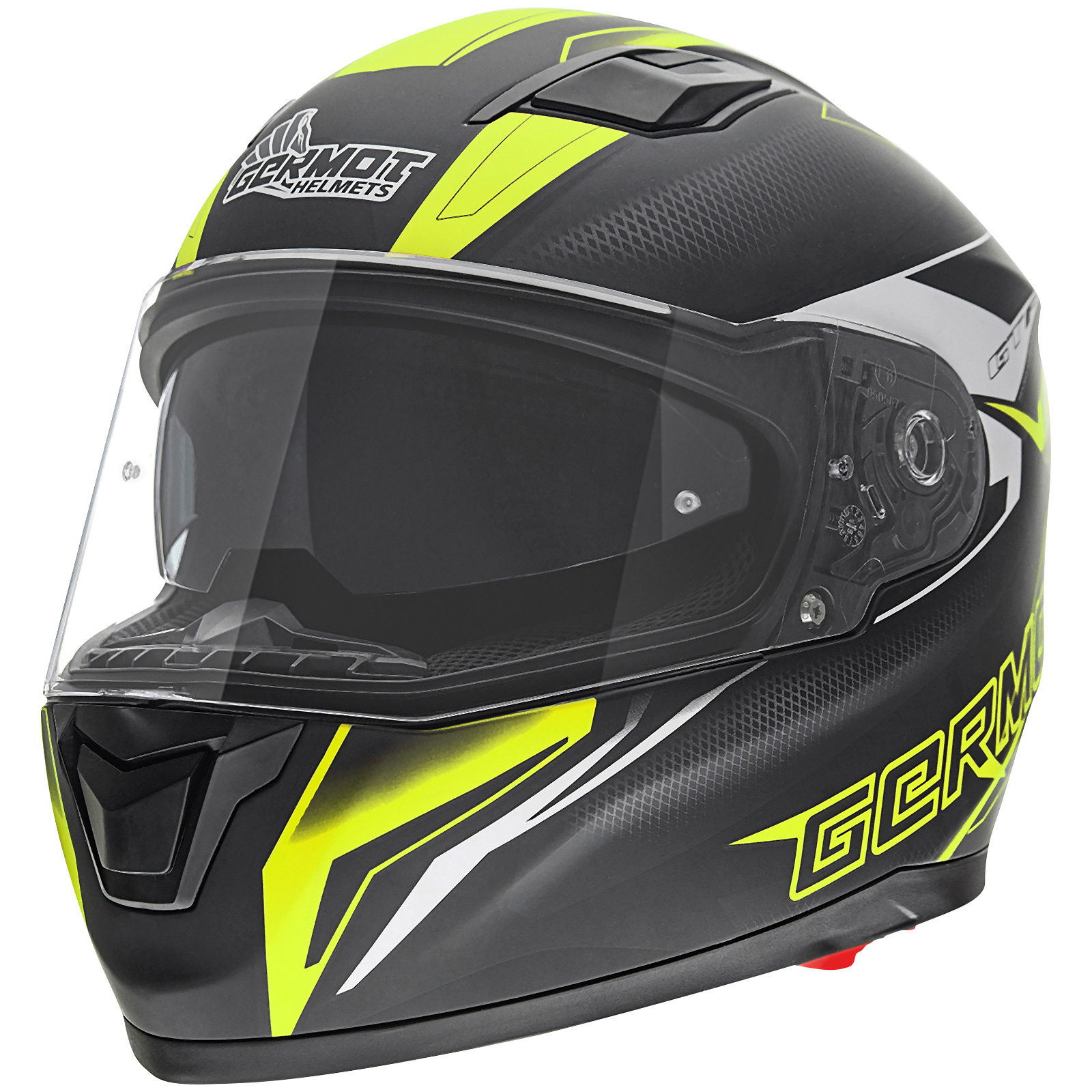 Germot casque intégral GM 330, noir mat/jaune fluo