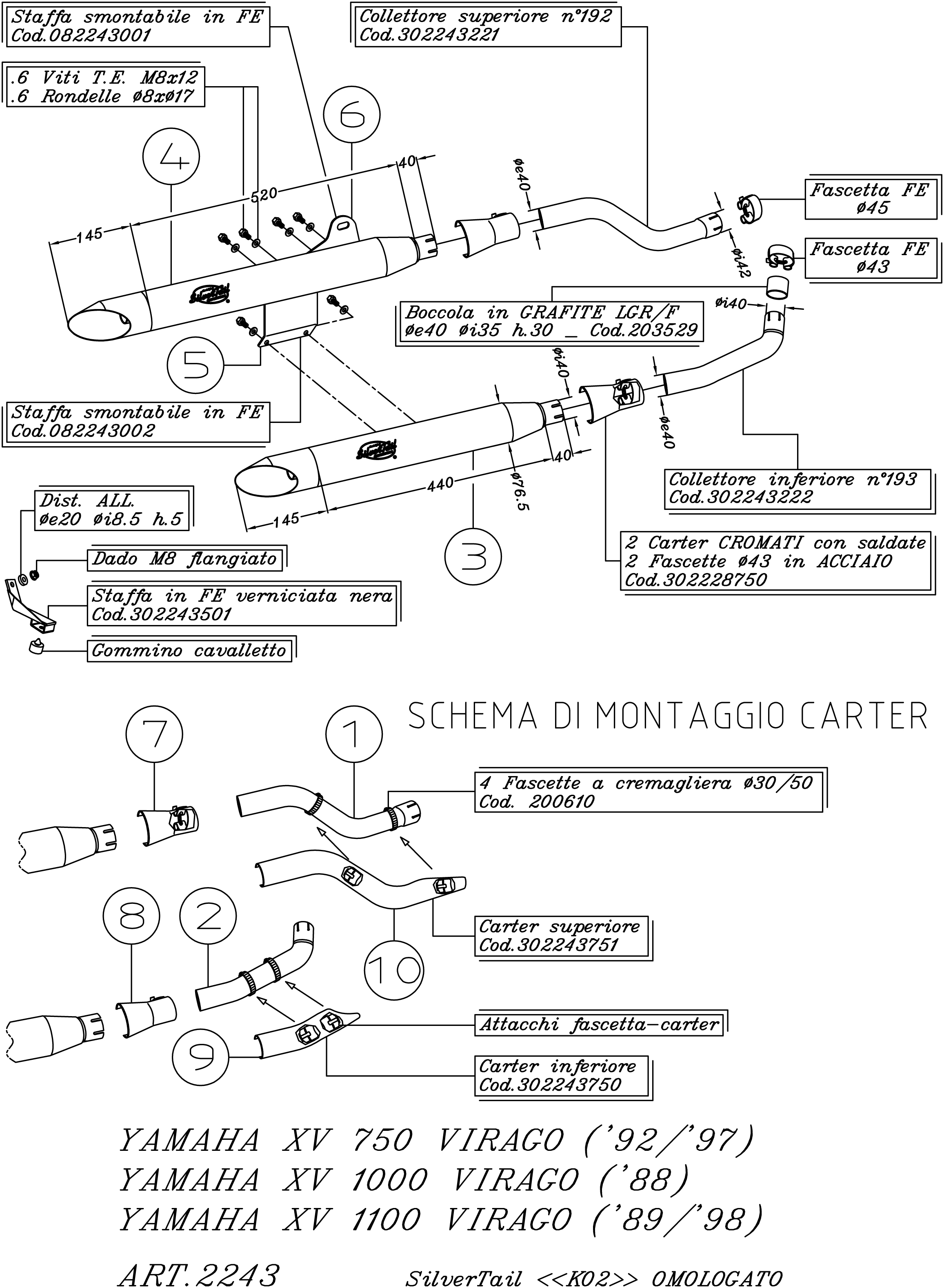 Système d'échappement LeoVince Silver Tail, Slip On pour Yamaha XV Virago
