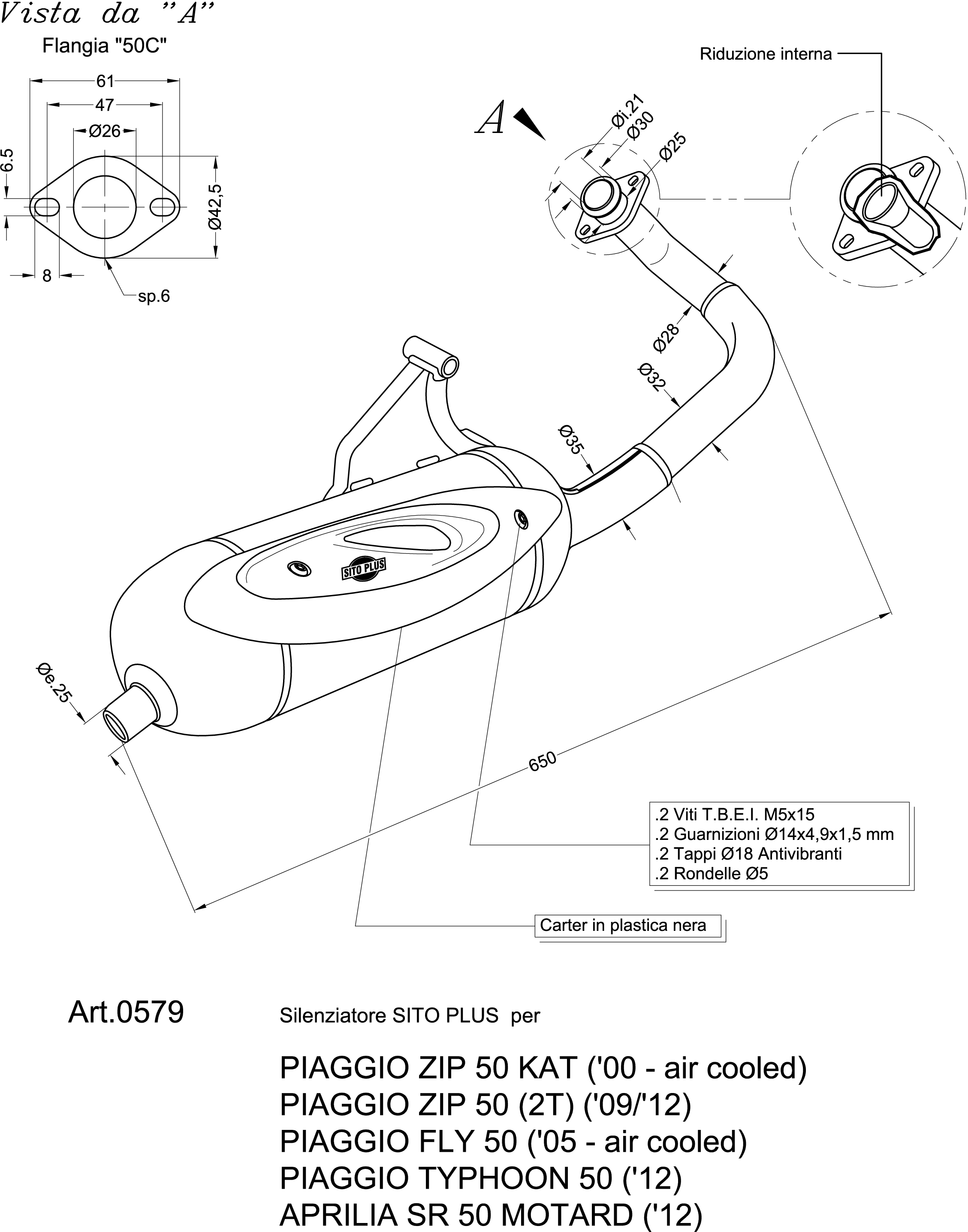Sito / LeoVince Système d'échappement Sito Plus, acier pour Piaggio ZIP / FLY