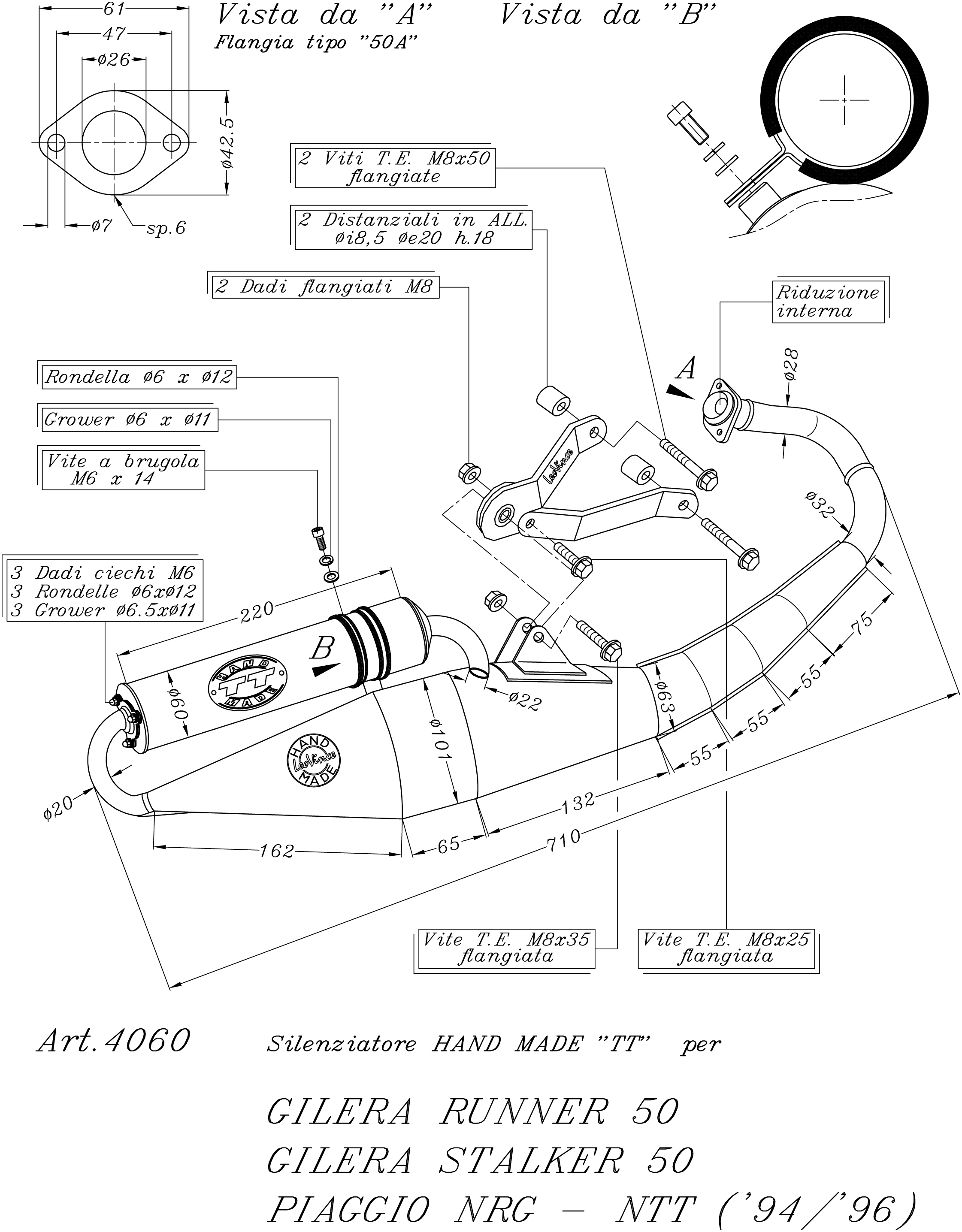 LeoVince Système d'échappement Hand Made TT, Black Edition, acier, Full System pour NRG (année 94-96)
