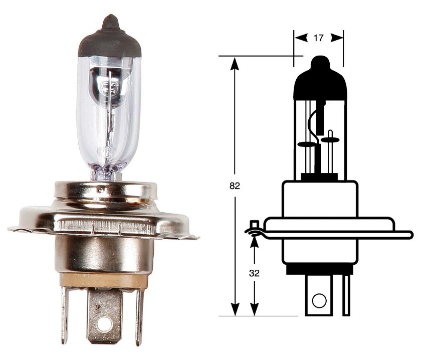 Lampe annulaire, ampoule, H4, blister 1 pièce, 12 V, 60/55 W, P43t