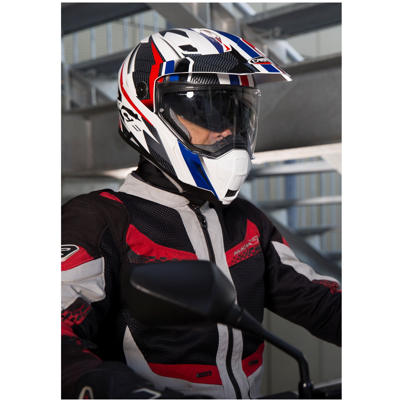 Caberg casque Xtrace Savana, blanc/rouge-bleu