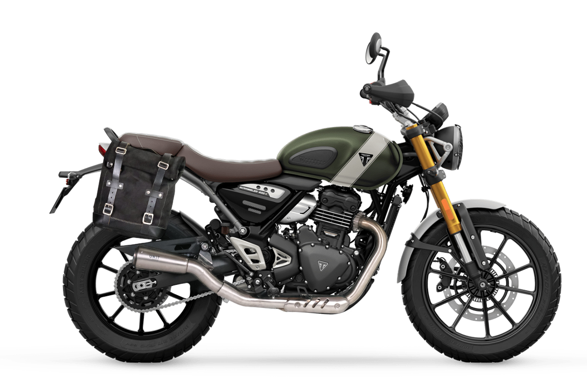 Sacoche latérale gauche en toile 10L-14L + cadre Triumph Scrambler 400 X - noir/noir