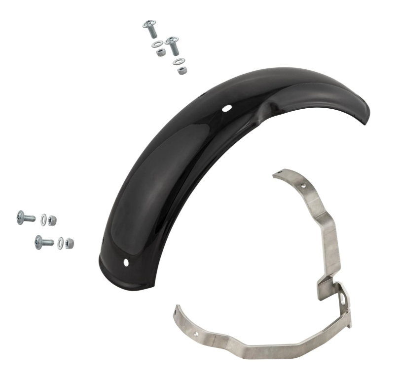 Aile 2.0 Garelli pour Vespa PX 80-200ccm, métal noir brillant, support inox brossé