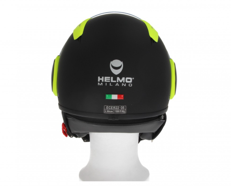 Helmo Milano Full casque jet, FuoriRotta Premium, noir, jaune, mat