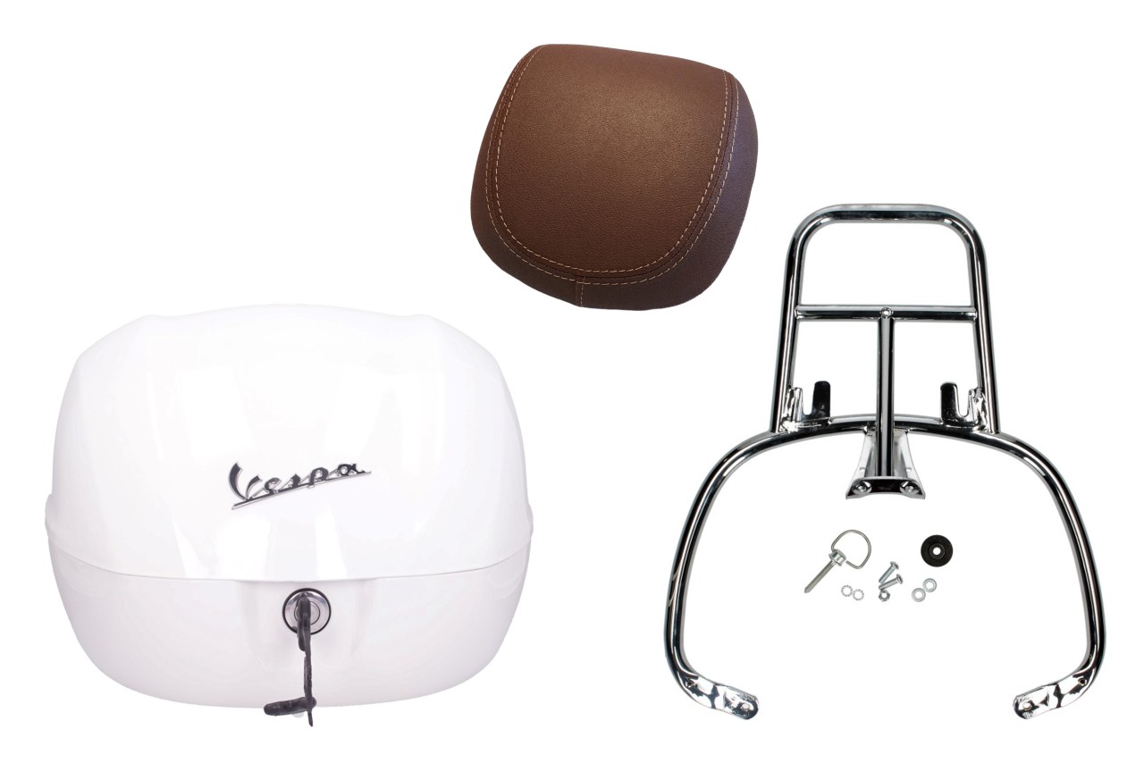 Kit top case 32L blanc montebianco (BR/544), coussin dorsal marron foncé pour PIaggio Medley 125 (24-)