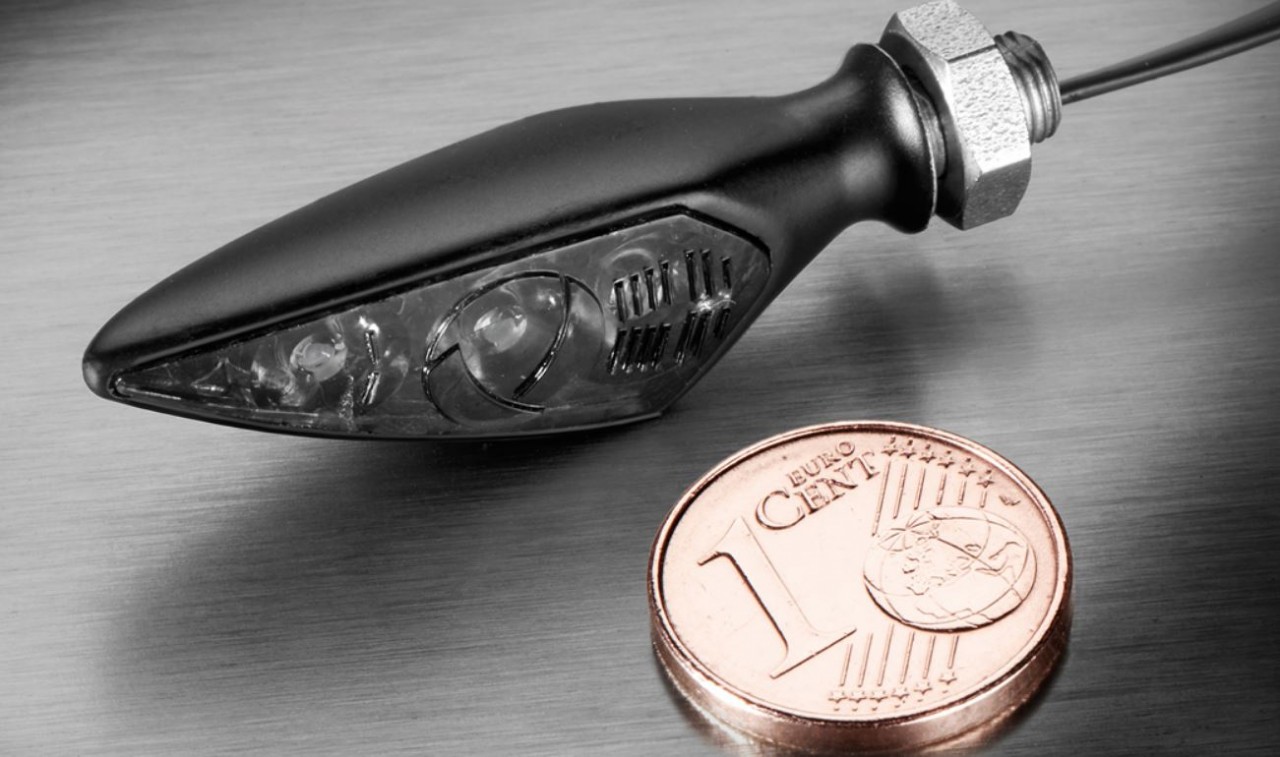 Clignotants Kellermann, Rhombus S Dark, aluminium, LED, VR/HL, 12 V, noir satiné, M5x0,5x6,5