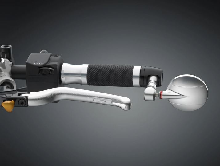 Rétroviseur d'extrémité de guidon RIZOMA "SPY-R" Ø 94.5 mm gauche ou droite pour Vespa, noir/argent anodisé