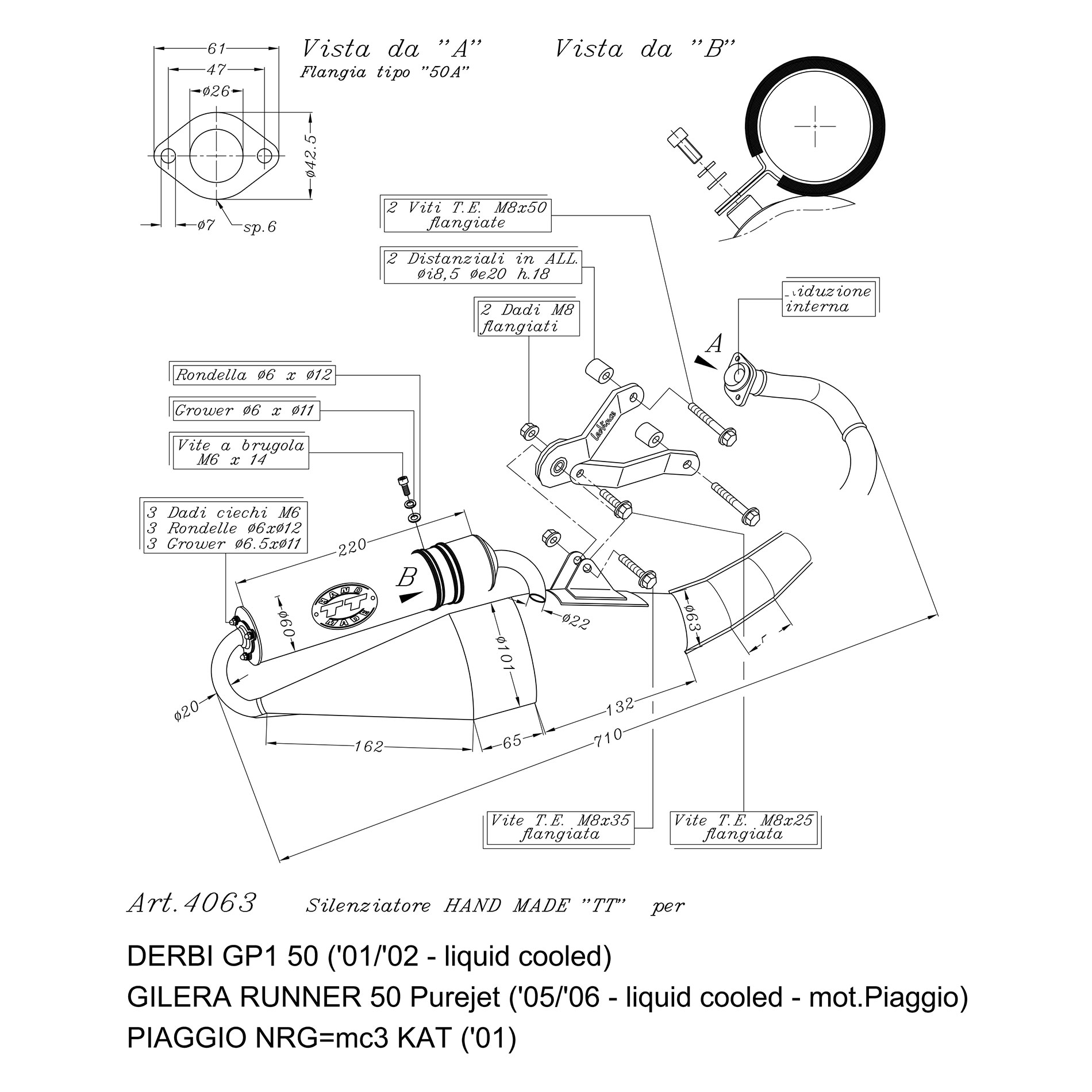 LeoVince Système d'échappement Hand Made TT, en acier, Full System pour NRG=mc3 KAT (année 2001-)