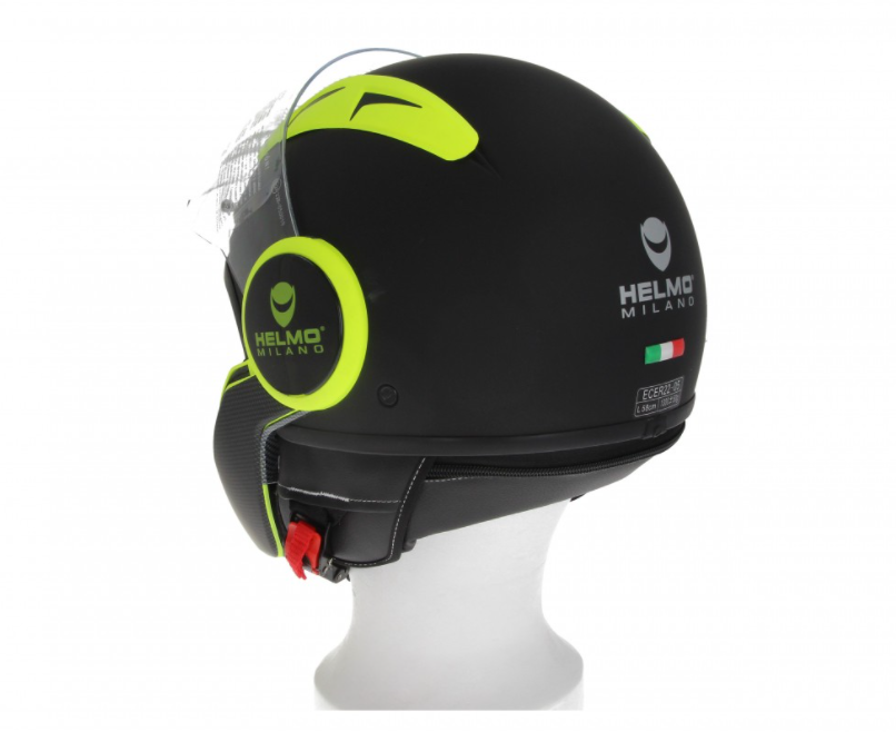 Helmo Milano Full casque jet, FuoriRotta Premium, noir, jaune, mat